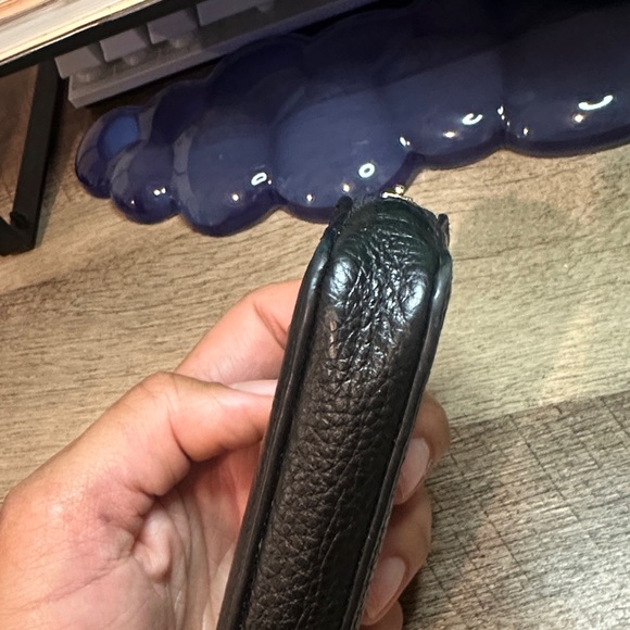 Coach Black Textured Card Holder with Gold Chain - Picture 8 of 10